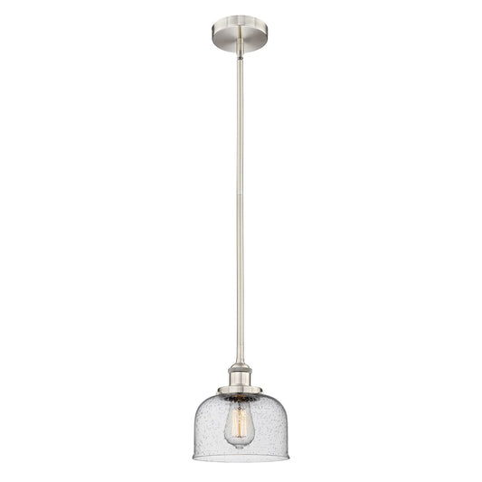 Innovations Bell 8in 1-Light Mini Pendant | Industrial Brushed Satin Nickel Steel and Seedy Glass | Kitchen Island & Dining | Model 616-1SH-SN-G74-LED