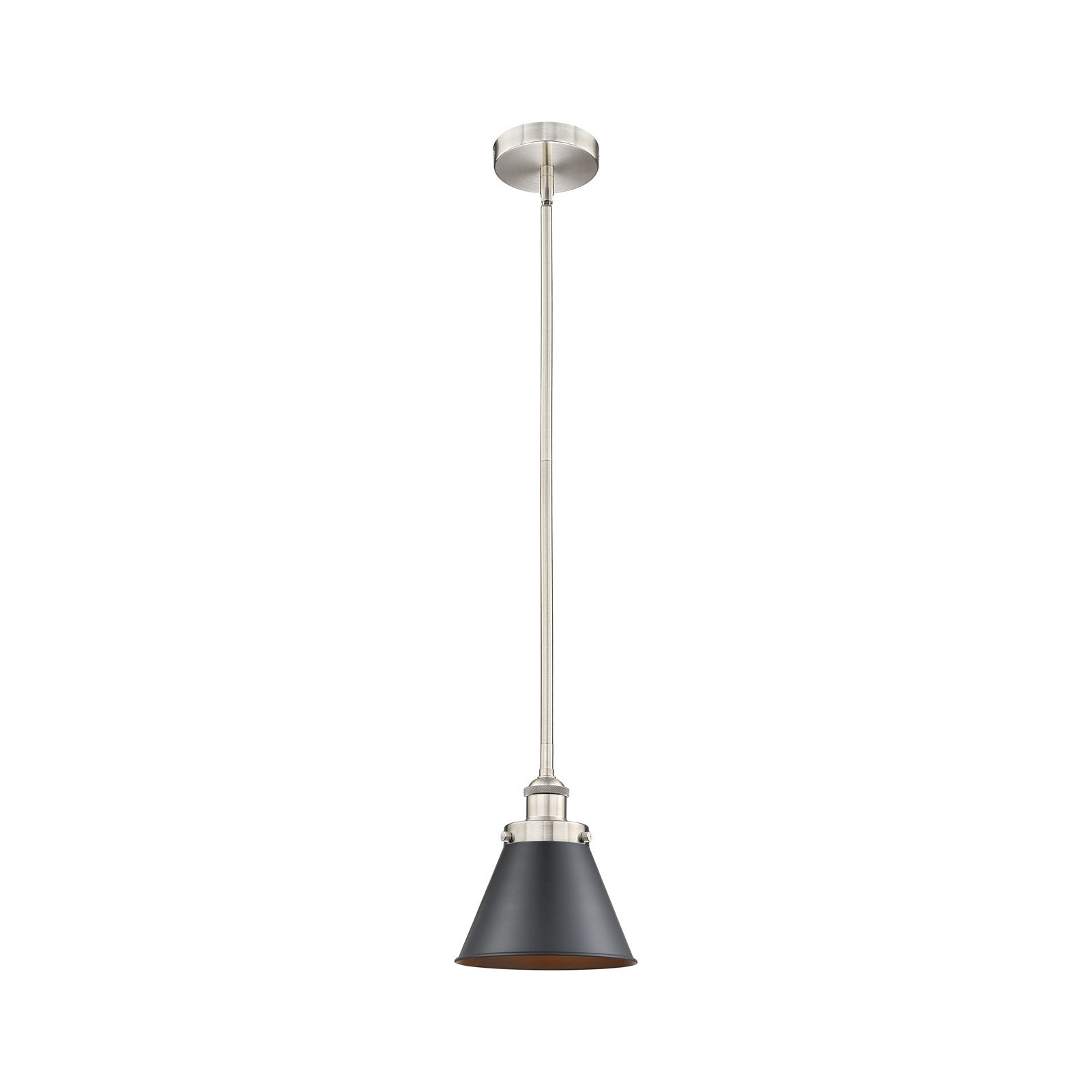 Innovations Appalachian 8in 1-Light Mini Pendant | Traditional Industrial Brushed Satin Nickel and Matte Black Metal | Model 616-1SH-SN-M13-BK-LED