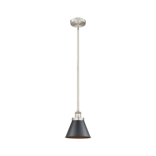 Innovations Appalachian 8in 1-Light Mini Pendant | Traditional Industrial Brushed Satin Nickel and Matte Black Metal | Model 616-1SH-SN-M13-BK-LED