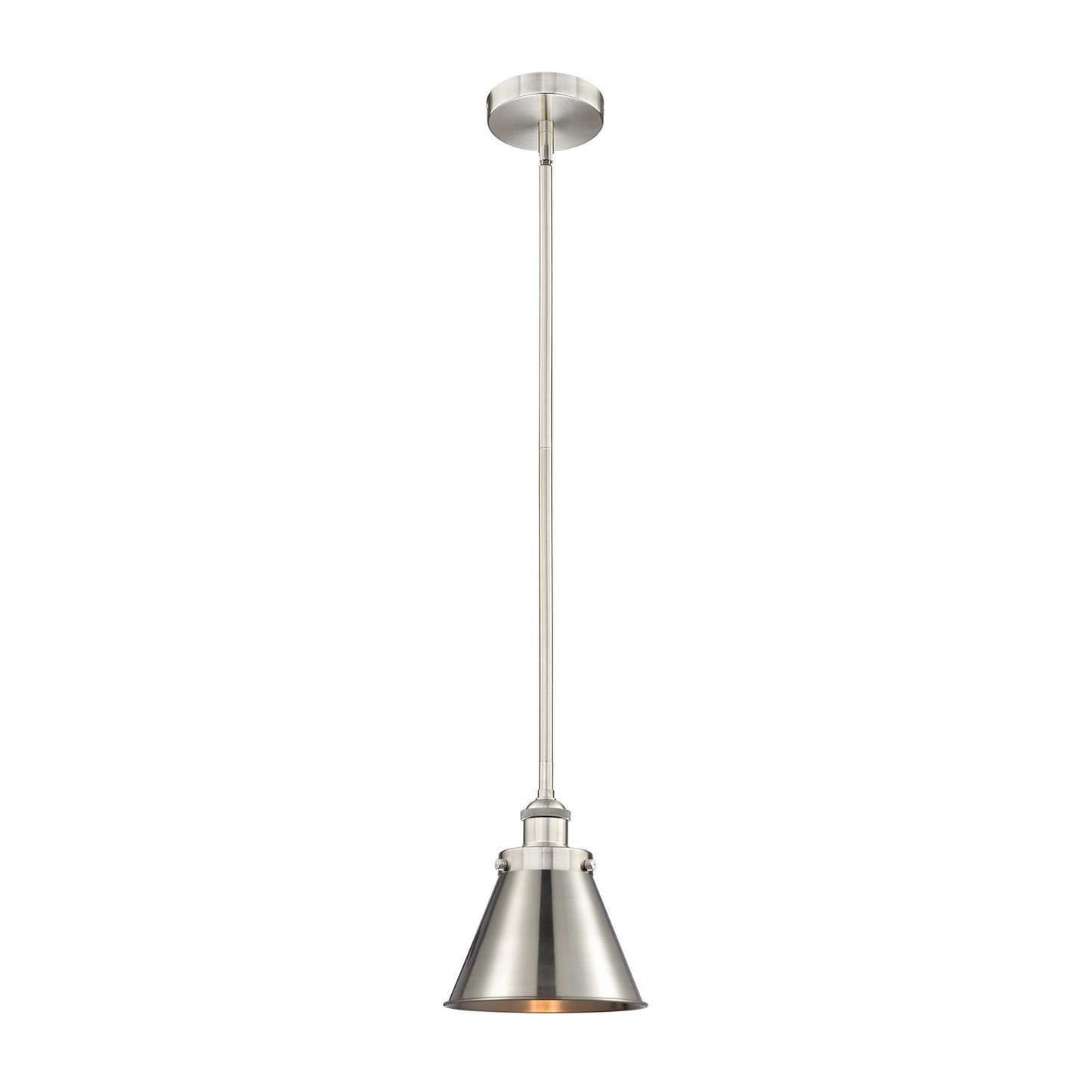 Innovations Appalachian 8in 1-Light Mini Pendant | Industrial Brushed Satin Nickel Steel and Brushed Satin Nickel Metal Shade | Model 616-1SH-SN-M13-SN