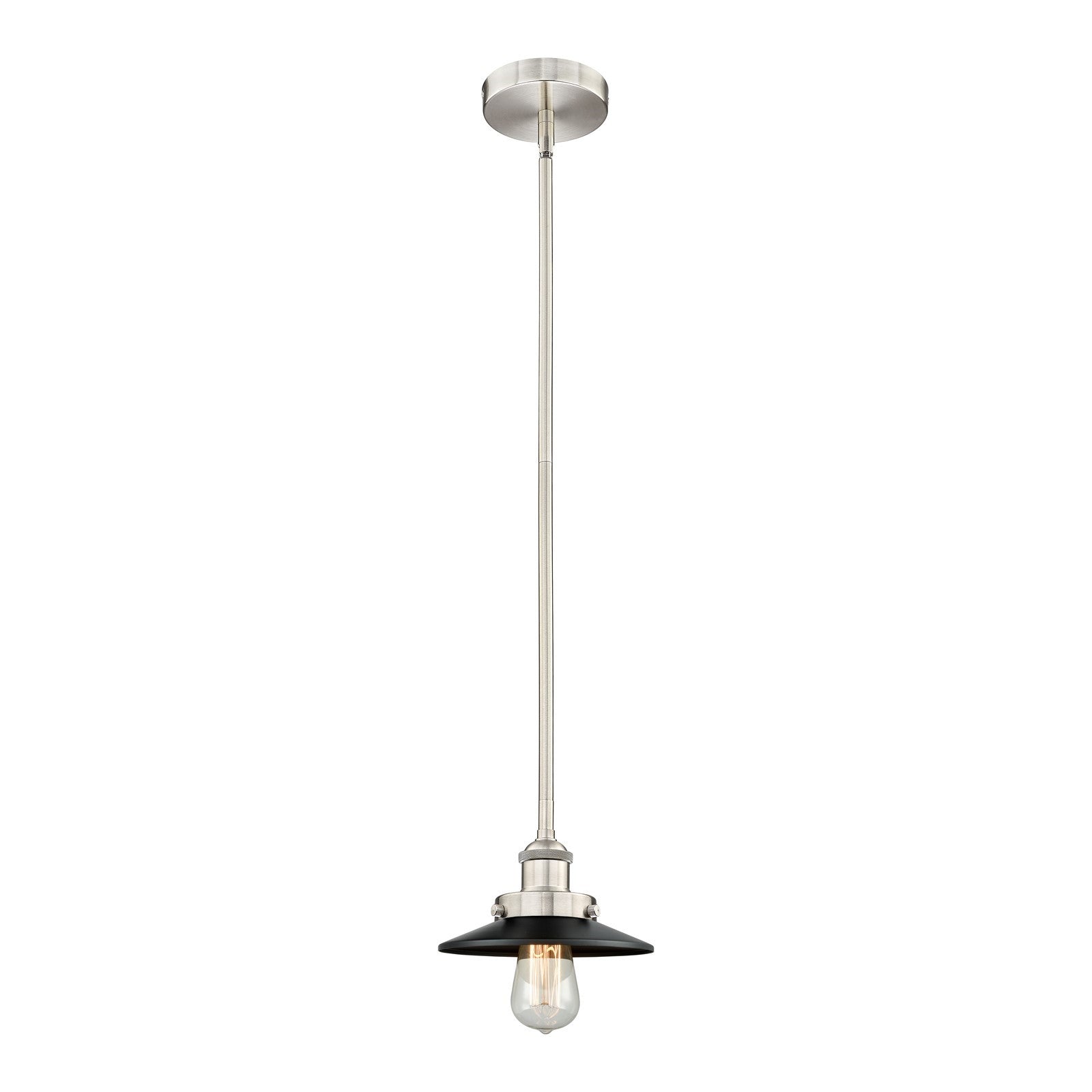 Innovations Edison 8in 1-Light Mini Pendant | Industrial Brushed Satin Nickel and Matte Black Metal Shade | Kitchen Island & | Model 616-1SH-SN-M6-BK