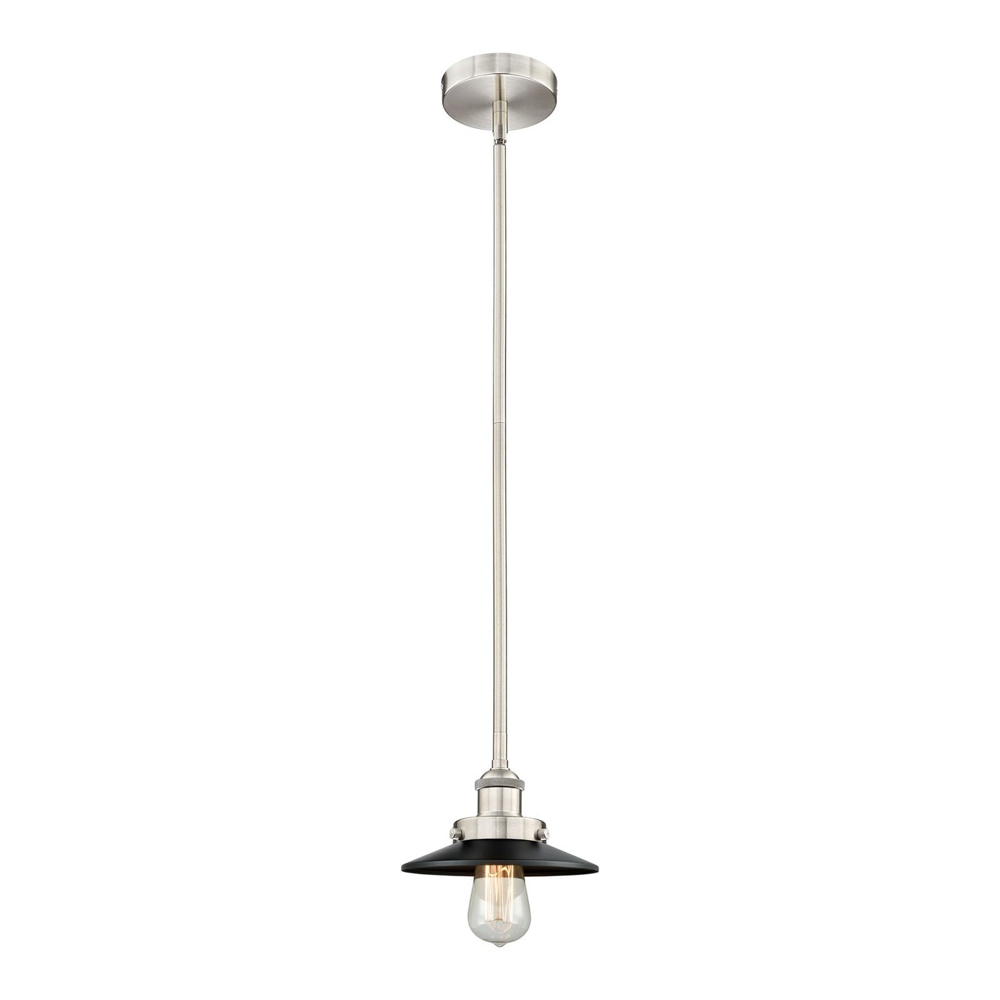 Innovations Edison 8in 1-Light Mini Pendant | Industrial Brushed Satin Nickel and Matte Black Metal Shade | Kitchen Island & | Model 616-1SH-SN-M6-BK