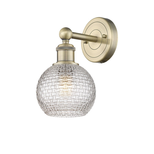 Innovations Athens 1-Light 6in Wall Sconce | Modern Farmhouse Antique Brass Steel and Clear Basket Weave Glass | Living Room & | Model 616-1W-AB-G122C-6CL