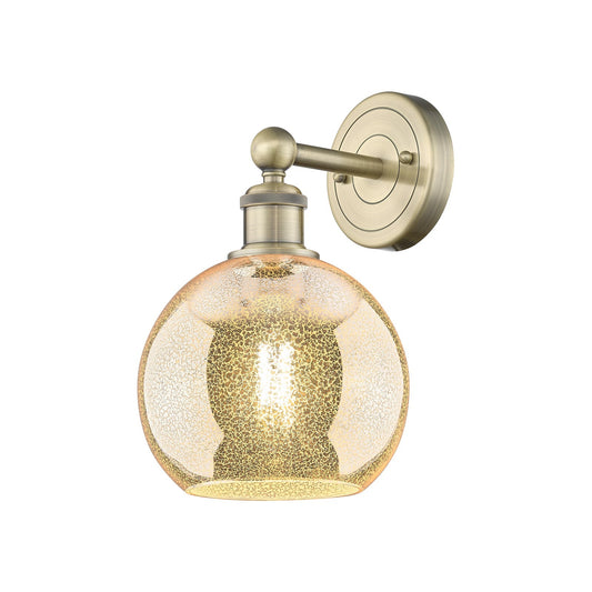 Innovations Athens 8in 1-Light Wall Sconce | Industrial Antique Brass Steel and Mercury Glass | Living Room & Hallway Accent | 8 | Model 616-1W-AB-G128-8