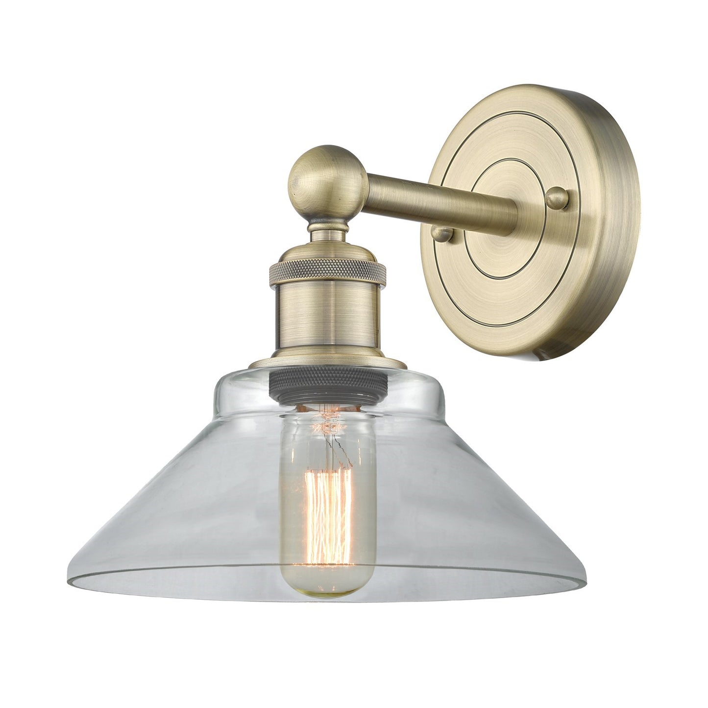 Innovations Orwell 8in 1-Light Wall Sconce | Industrial Antique Brass Steel and Clear Glass | Damp-Rated Hallway & Bathroom | 8.38 | Model 616-1W-AB-G132
