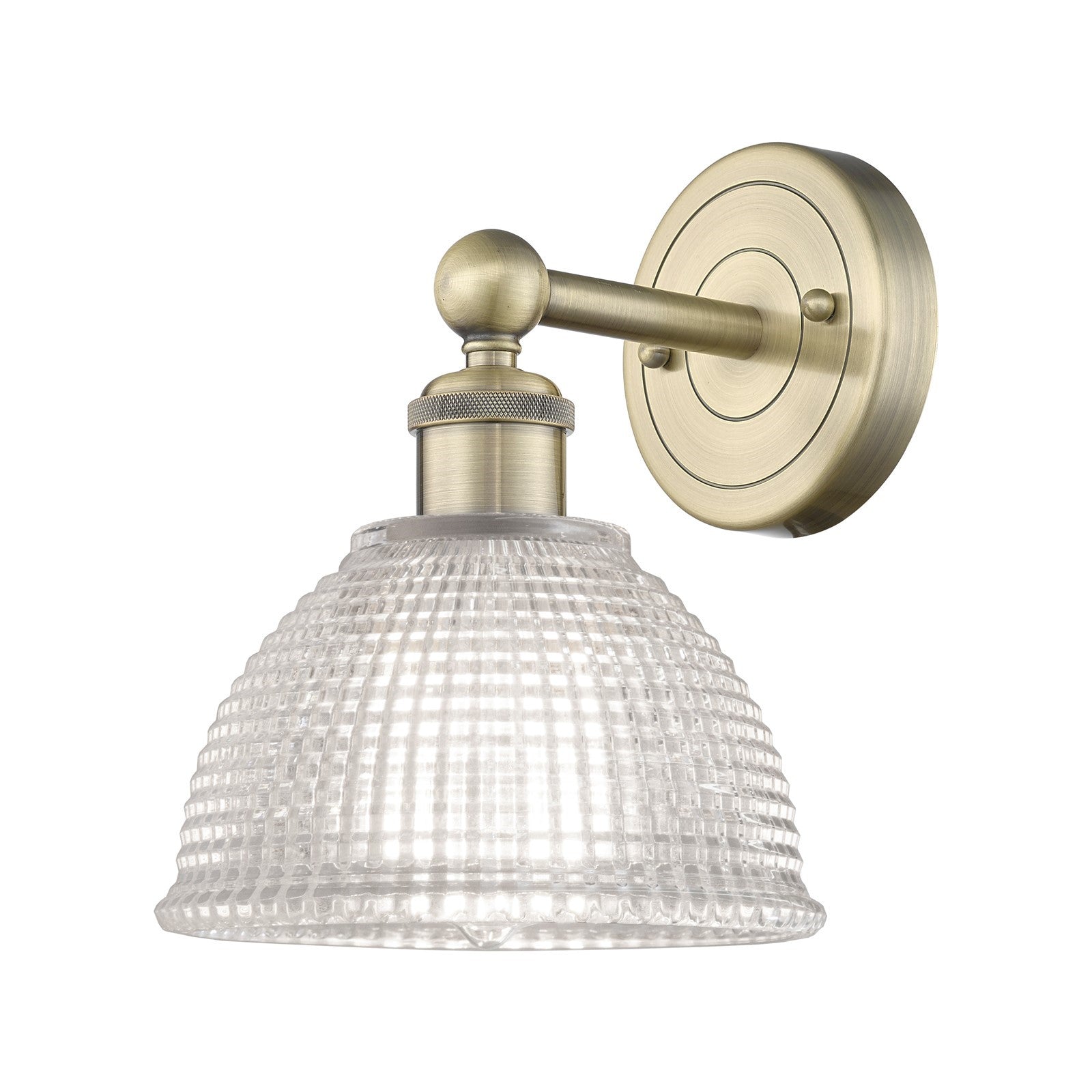 Innovations Arietta 8in 1-Light Wall Sconce | Industrial Antique Brass Steel and Clear Glass | Bathroom & Hallway Accent | 8 x | Model 616-1W-AB-G422