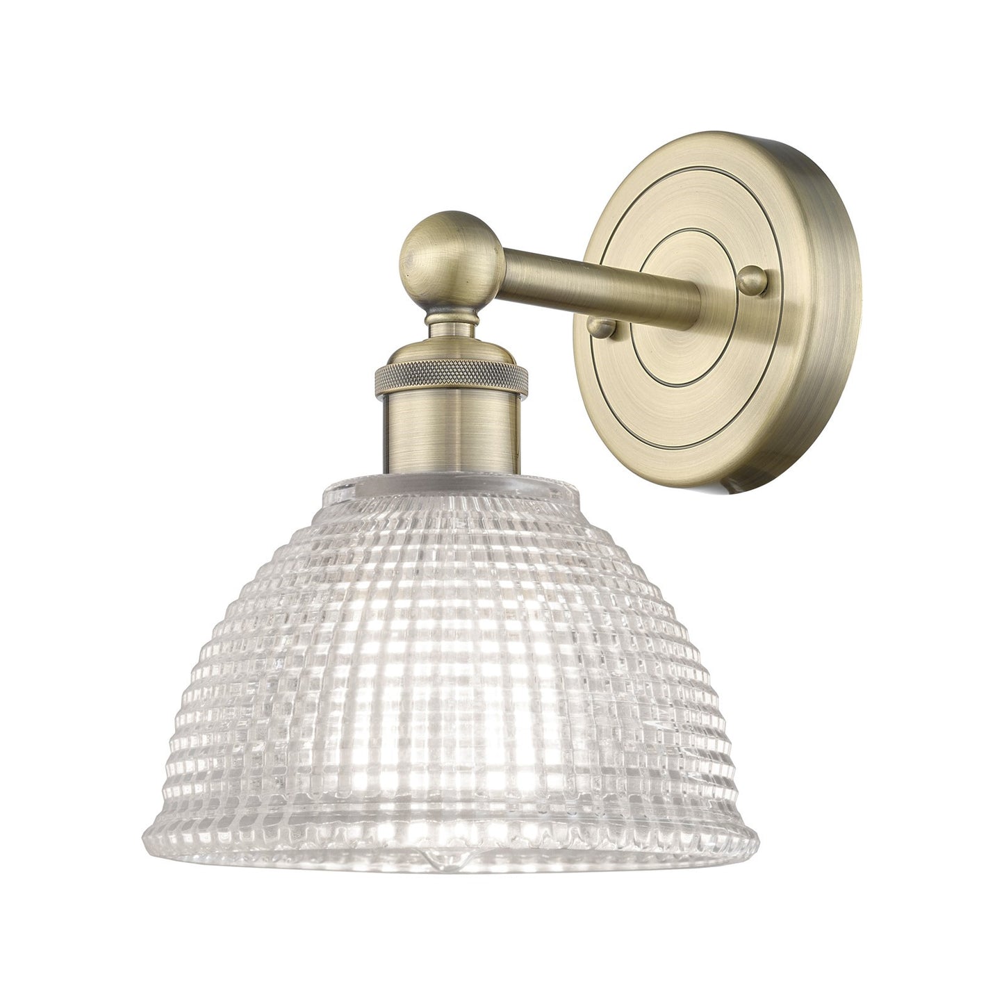 Innovations Arietta 8in 1-Light Wall Sconce | Industrial Antique Brass Steel and Clear Glass | Bathroom & Hallway Accent | 8 x | Model 616-1W-AB-G422