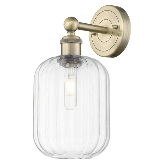 Innovations Preston Cylinder 7in 1-Light Wall Sconce | Industrial Antique Brass and Clear Glass | Damp-Rated Hallway & Bathroom | Model 616-1W-AB-G460-7CL