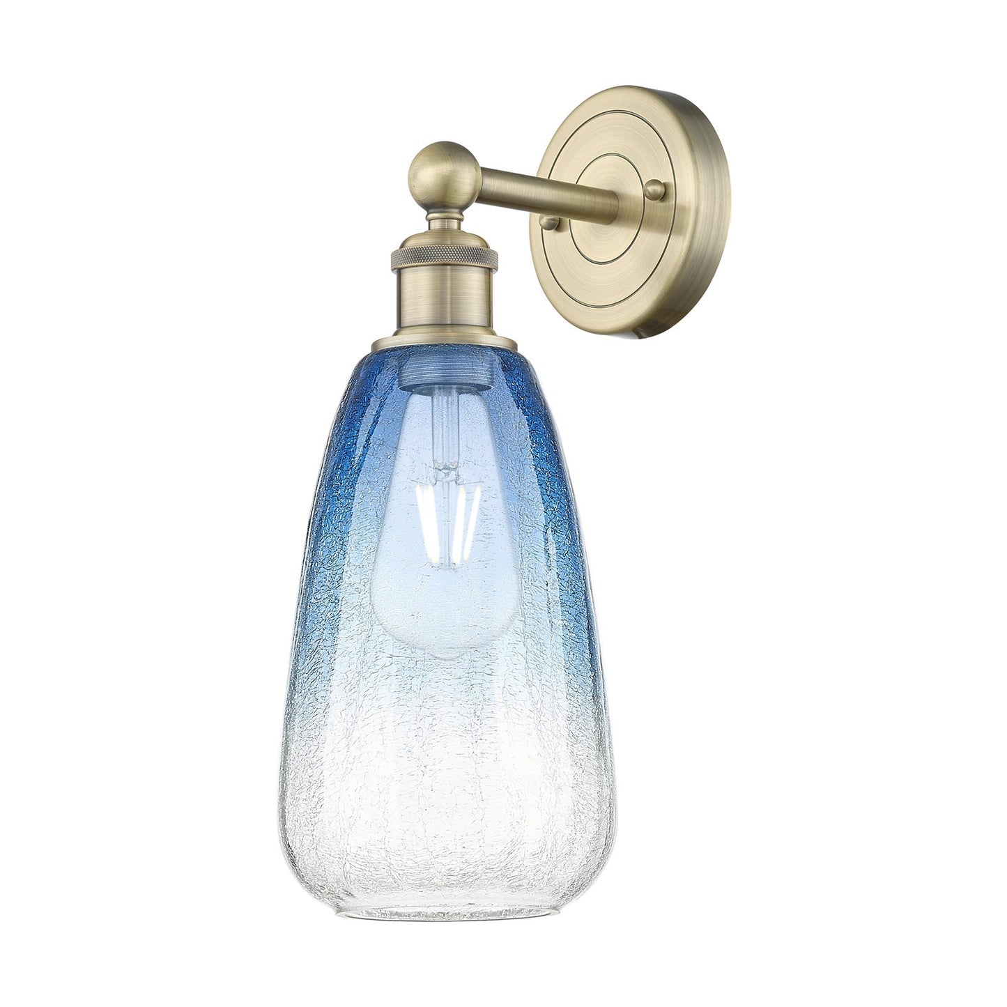 Innovations Brookhaven Almond 6in 1-Light Wall Sconce | Industrial Antique Brass Steel and Sapphire Blue Glass | Bathroom & | Model 616-1W-AB-G480-6SB
