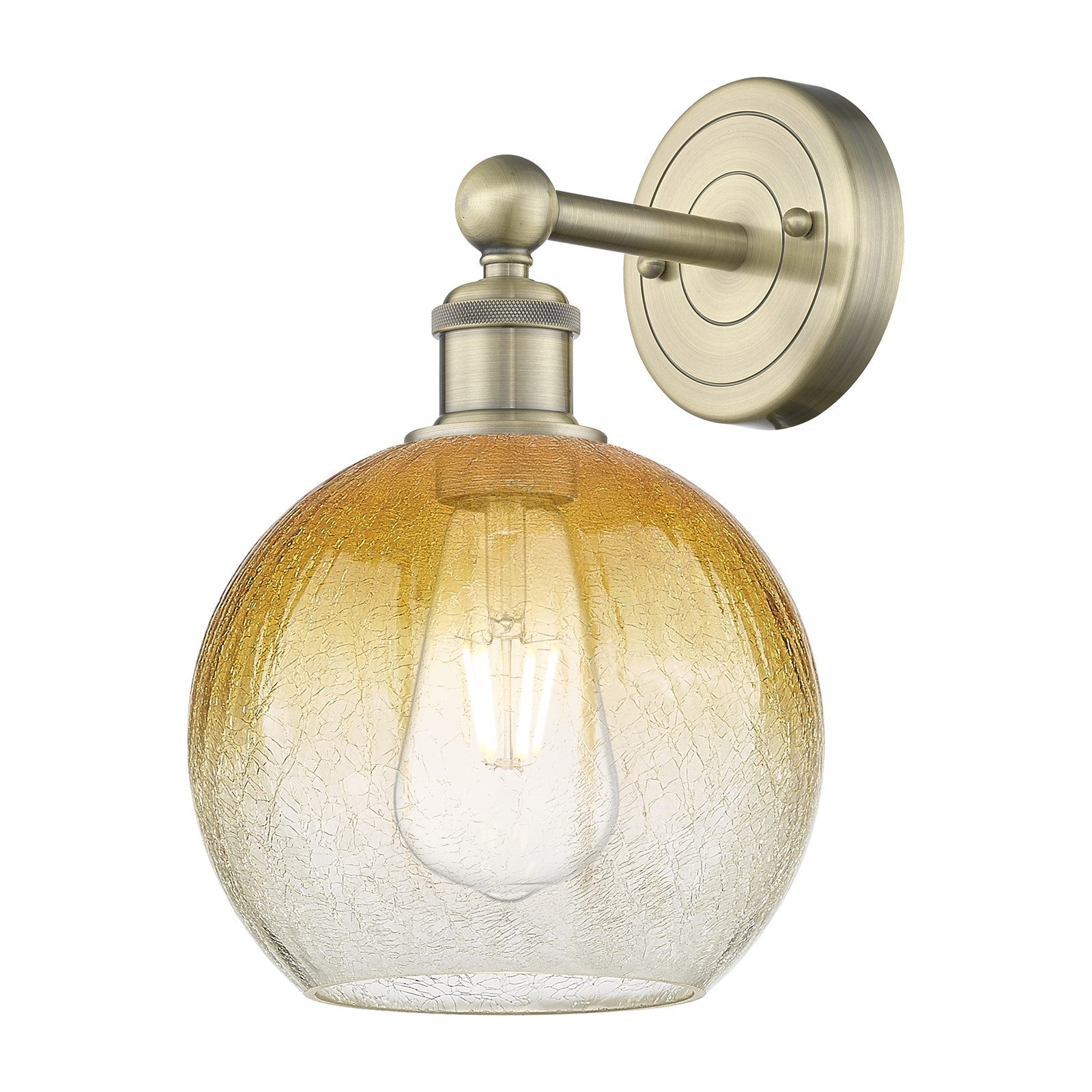 Innovations Brookhaven Globe 8in 1-Light Wall Sconce | Industrial Antique Brass and Amber Glass | Bathroom & Hallway Accent | Model 616-1W-AB-G483-8AM