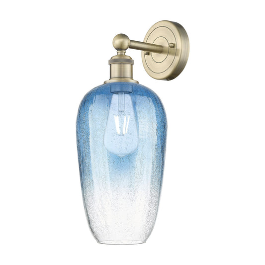 Innovations Brookhaven Flute 7in 1-Light Wall Sconce | Industrial Antique Brass and Sapphire Blue Glass | Bathroom & Hallway | Model 616-1W-AB-G484-7SB