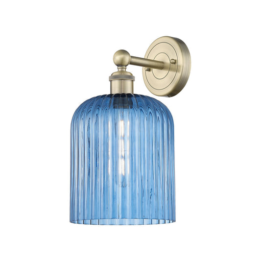 Innovations Bridal Veil 5in 1-Light Wall Sconce | Art Nouveau Antique Brass and Princess Blue Ribbed Glass | Bathroom & Hallway | Model 616-1W-AB-G559-8BL
