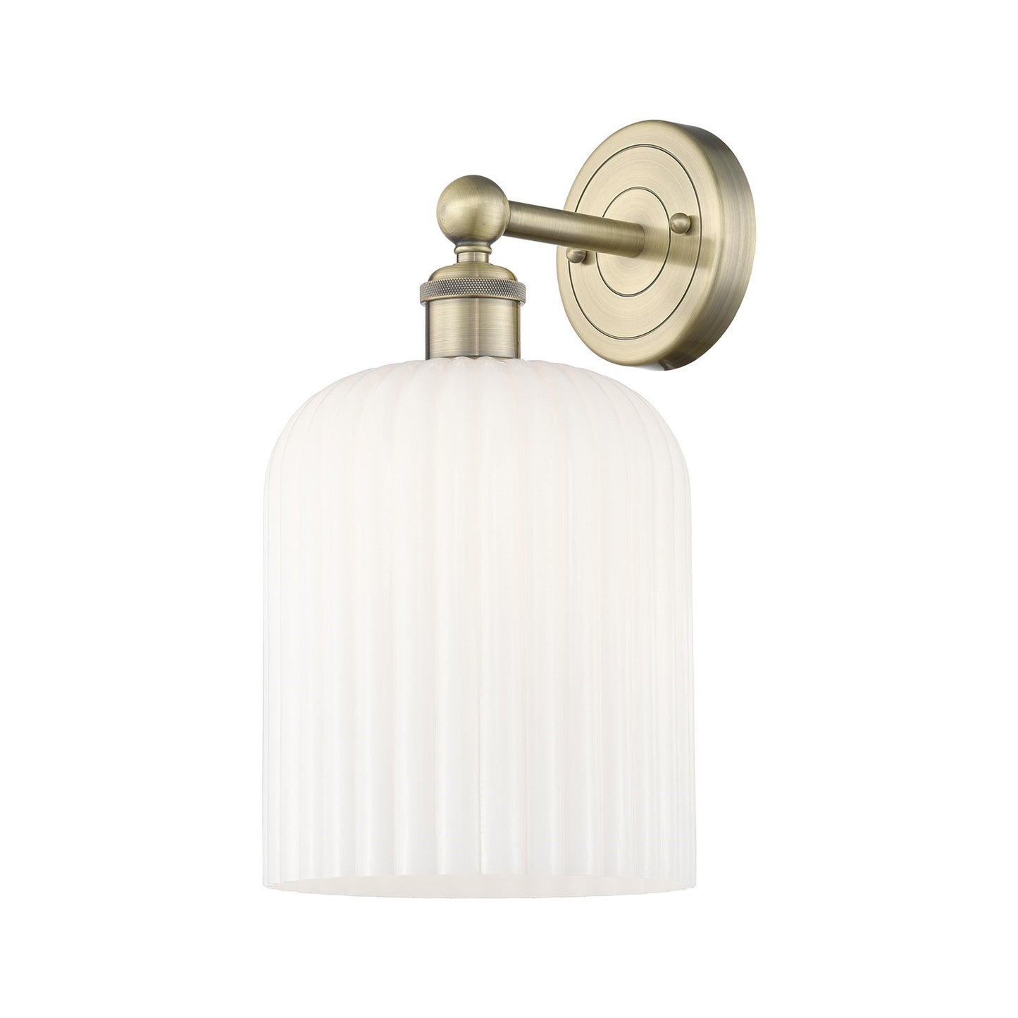 Innovations Bridal Veil 5in 1-Light Wall Sconce | Art Nouveau Industrial Antique Brass and Gloss White Ribbed Glass | Bathroom | Model 616-1W-AB-G559-8GWH