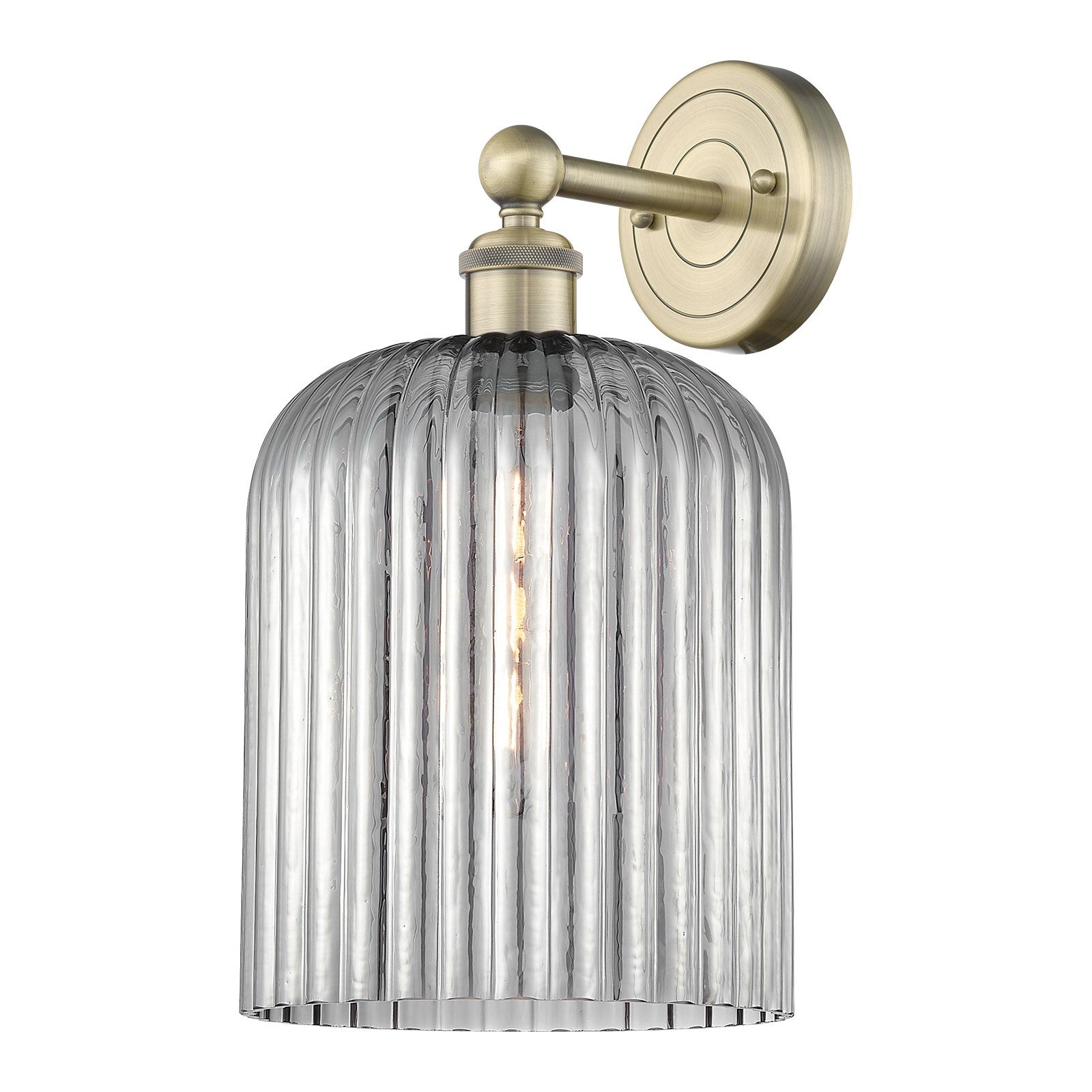 Innovations Bridal Veil 5in 1-Light Wall Sconce | Art Nouveau Antique Brass and Light Smoke Ribbed Glass | Bathroom & Hallway | Model 616-1W-AB-G559-8SM