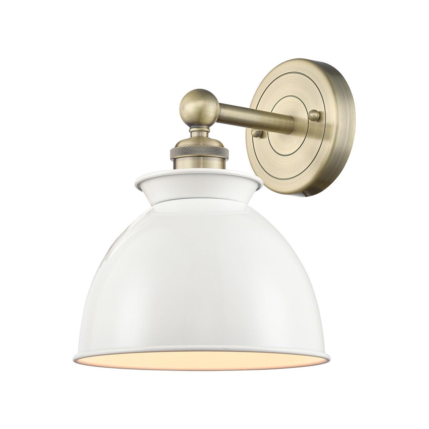 Innovations Adirondack 8.25in 1-Light Wall Sconce | Industrial Farmhouse Antique Brass and Glossy White Metal Shade | Hallway & | Model 616-1W-AB-M14-W