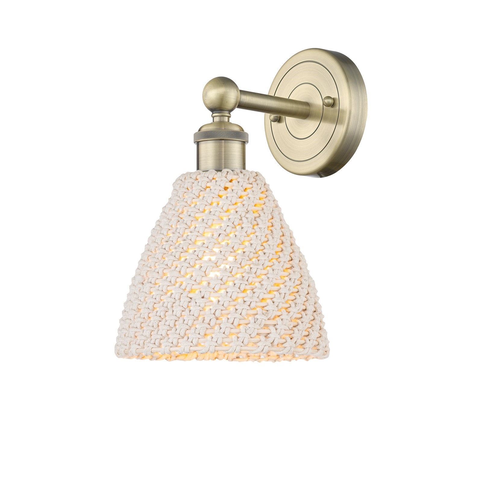 Innovations Bristol Natural 7.5in 1-Light Wall Sconce | Industrial Antique Brass Steel and Natural Fiber Shade | Living Room | Model 616-1W-AB-NBD-75-NAT