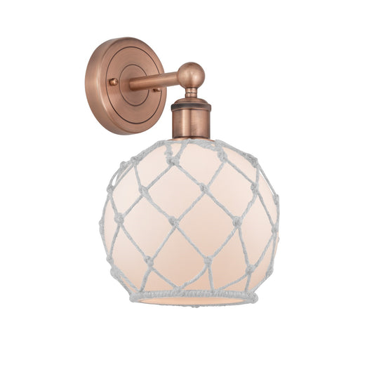 Innovations Farmhouse Rope 8in 1-Light Wall Sconce | Industrial Antique Copper Steel and White Frosted Glass Rope Shade | Model 616-1W-AC-G121-8RW