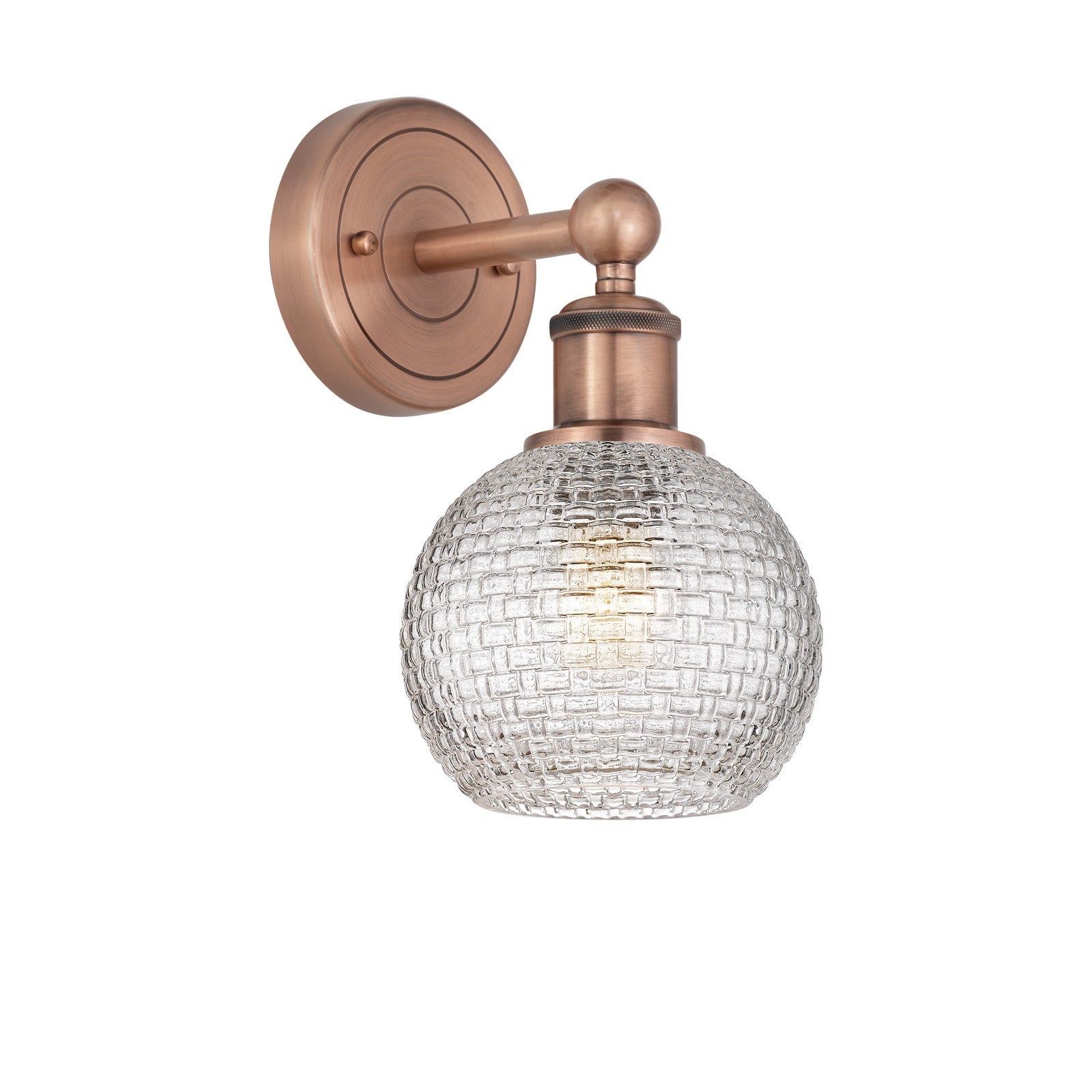 Innovations Athens 1-Light Wall Sconce | Modern Farmhouse Antique Copper Steel and Clear Basket Weave Glass | Living Room & | Model 616-1W-AC-G122C-6CL
