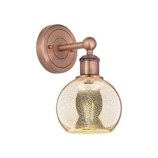 Innovations Athens 1-Light 6in Wall Sconce | Industrial Antique Copper Steel and Mercury Glass | Living Room & Hallway Accent | Model 616-1W-AC-G128-6