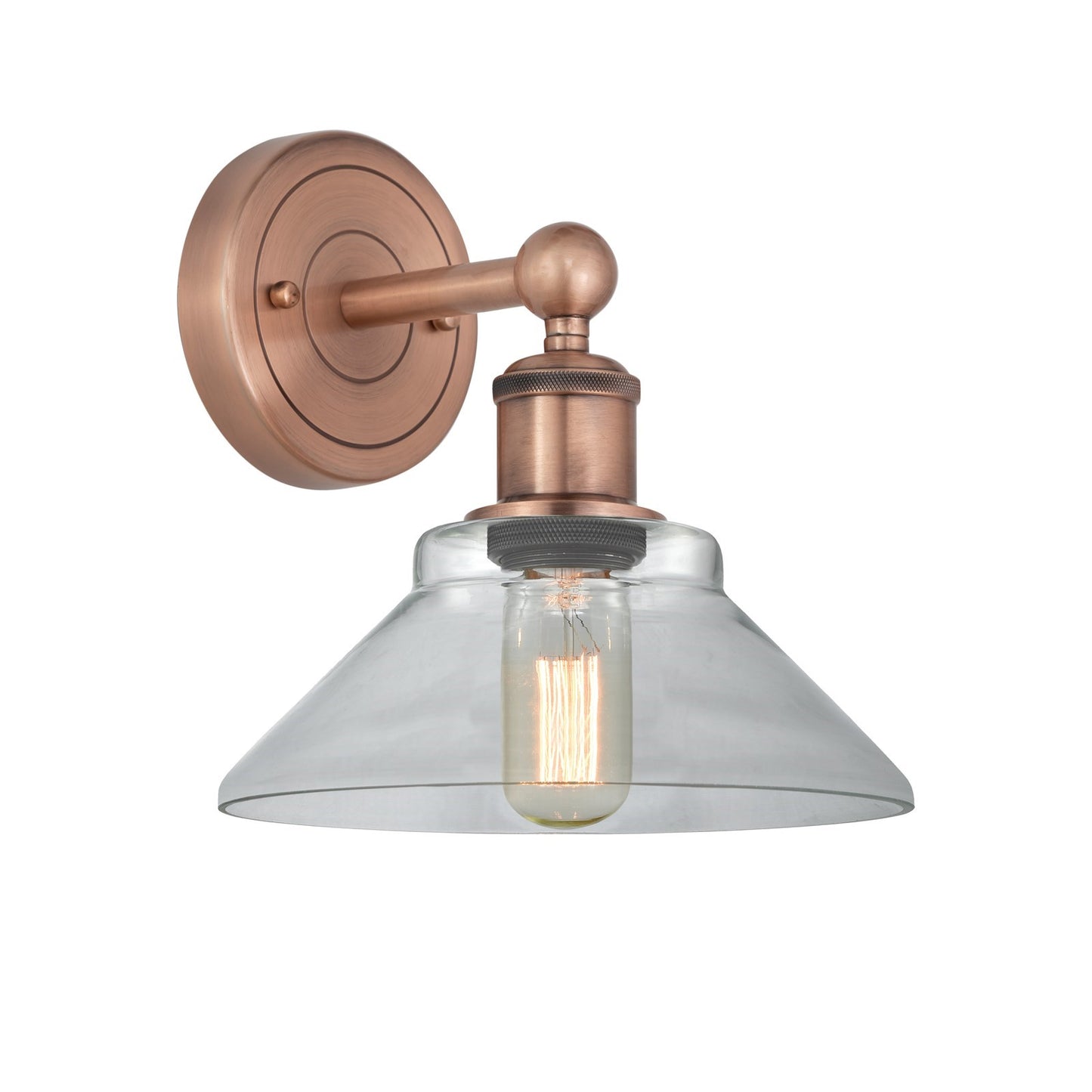 Innovations Orwell 8in 1-Light Wall Sconce | Industrial Antique Copper Steel and Clear Glass | Damp Rated Bathroom & Hallway | 8.38 | Model 616-1W-AC-G132