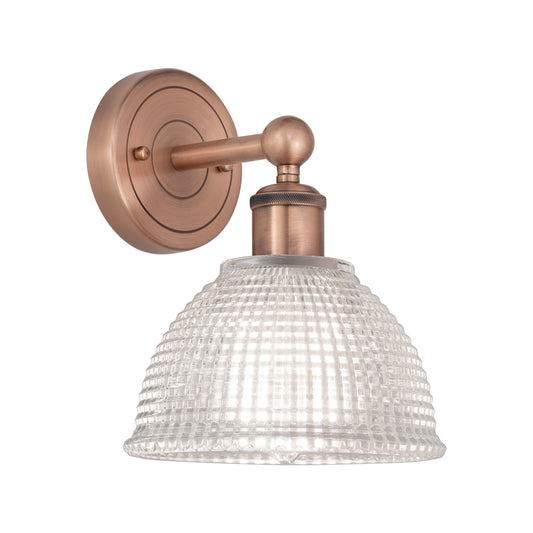 Innovations Arietta 8in 1-Light Wall Sconce | Industrial Antique Copper and Clear Glass | Bathroom & Hallway Accent | 8 x 10.25 in | Model 616-1W-AC-G422