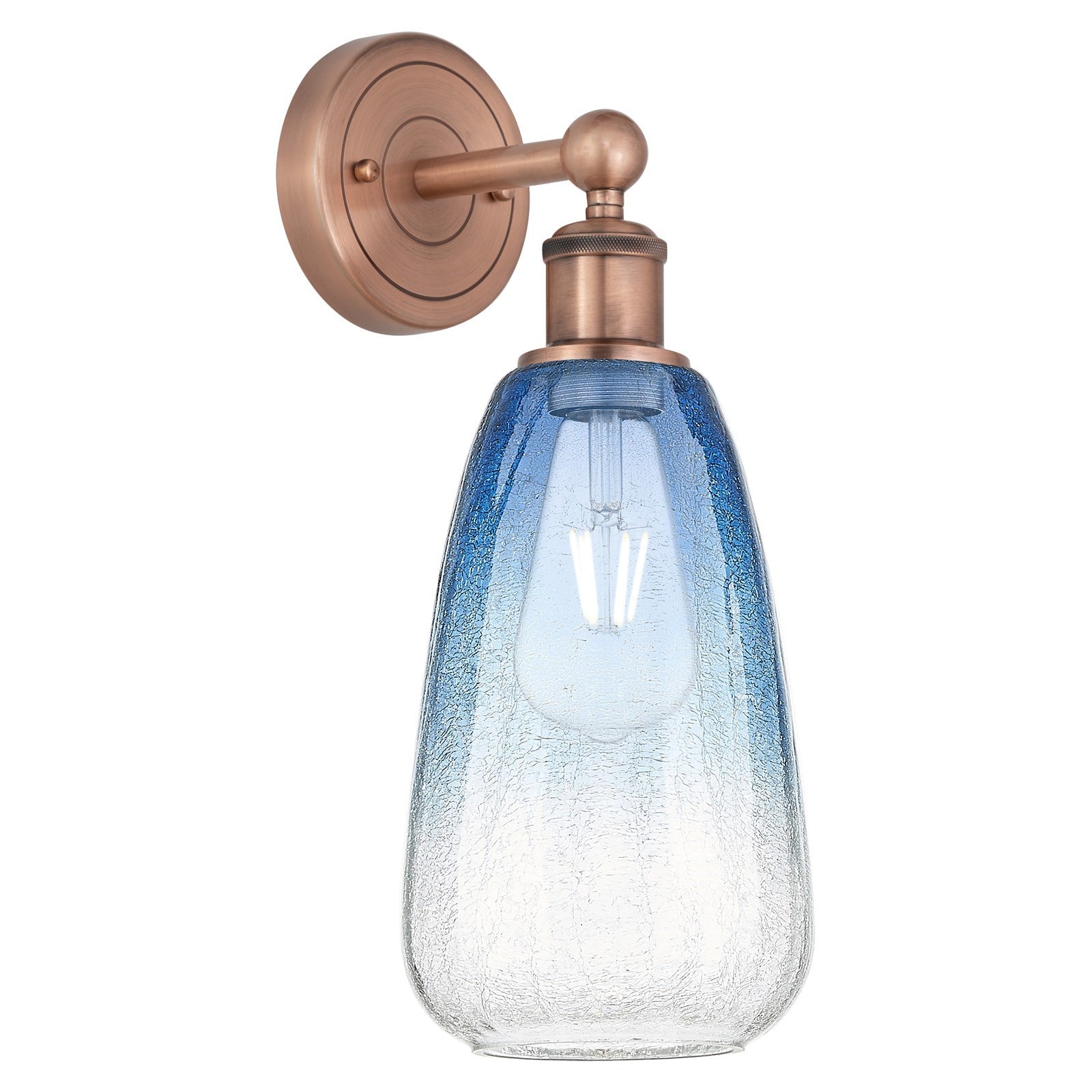 Innovations Brookhaven Almond 6in 1-Light Wall Sconce | Industrial Antique Copper Steel and Sapphire Blue Glass | Bathroom & | Model 616-1W-AC-G480-6SB