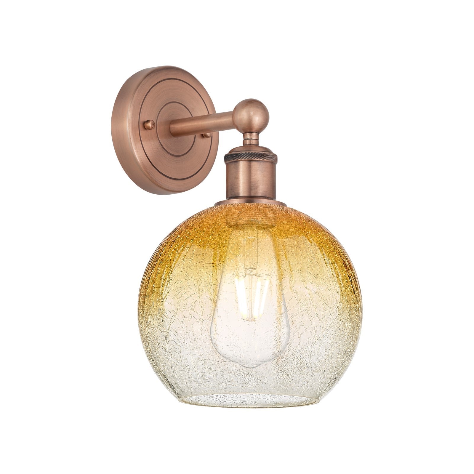 Innovations Brookhaven Globe 8in 1-Light Wall Sconce | Industrial Antique Copper Steel and Amber Glass | Bathroom & Hallway | Model 616-1W-AC-G483-8AM