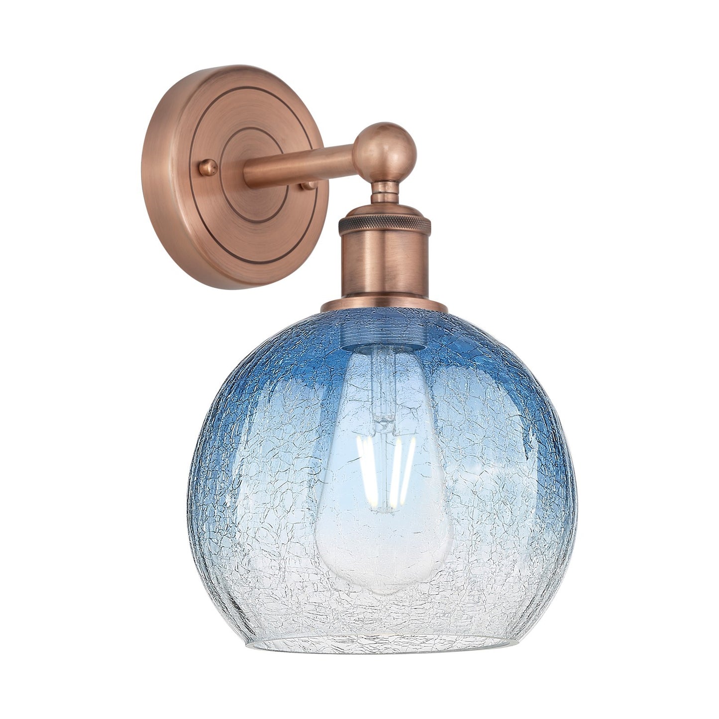 Innovations Brookhaven Globe 8in 1-Light Wall Sconce | Industrial Antique Copper Steel and Sapphire Blue Glass | Bathroom & | Model 616-1W-AC-G483-8SB
