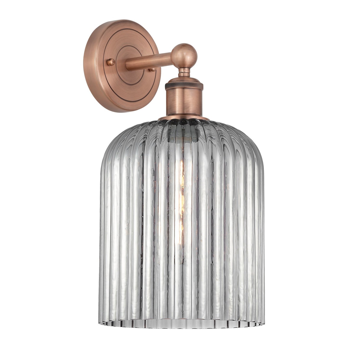 Innovations Bridal Veil 5in 1-Light Wall Sconce | Art Nouveau Antique Copper Steel and Light Smoke Ribbed Glass | Bathroom & | Model 616-1W-AC-G559-8SM