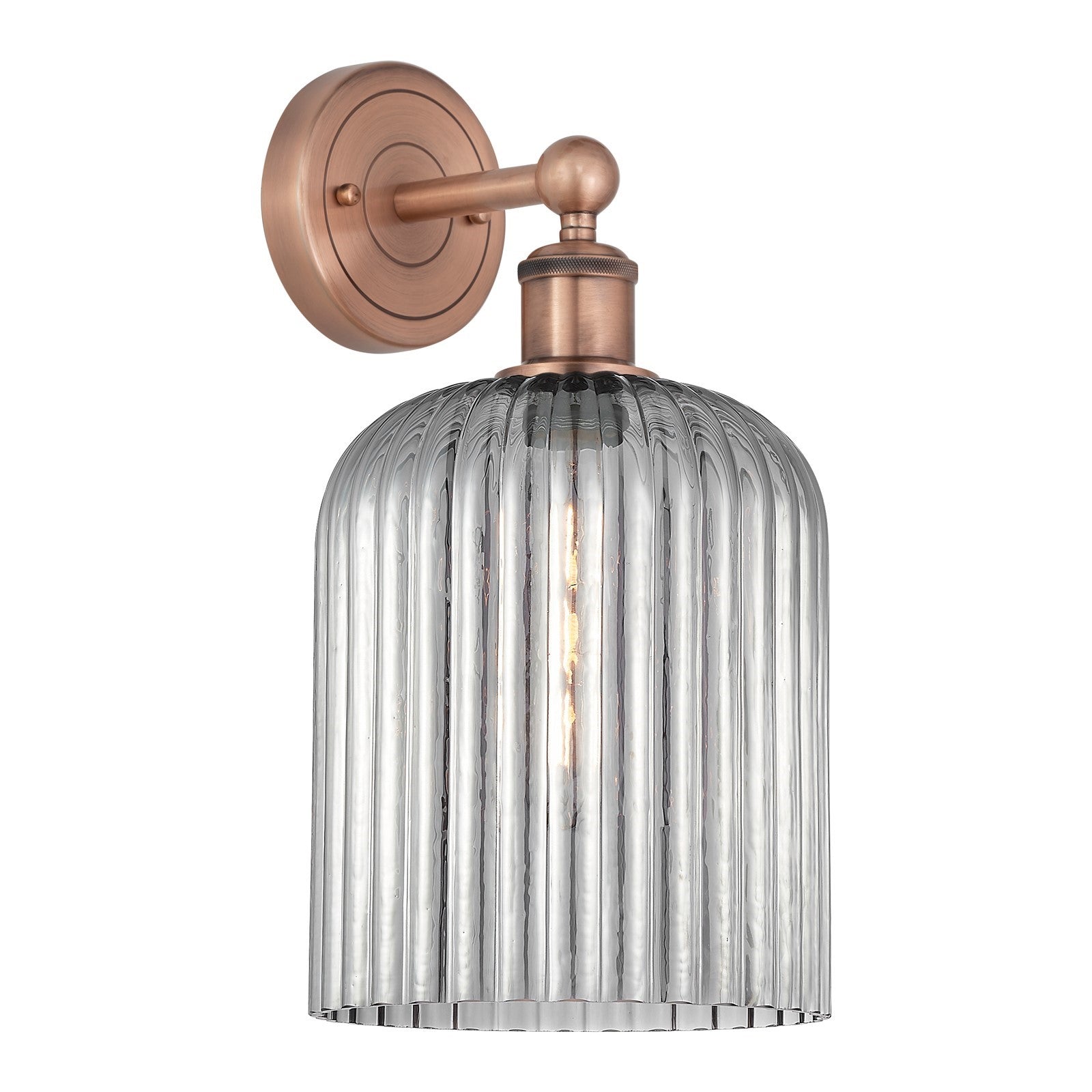 Innovations Bridal Veil 5in 1-Light Wall Sconce | Art Nouveau Antique Copper Steel and Light Smoke Ribbed Glass | Bathroom & | Model 616-1W-AC-G559-8SM