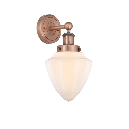 Innovations Bullet 7in 1-Light Wall Sconce | Industrial Antique Copper Steel and Matte White Frosted Glass | Bathroom & Hallway | Model 616-1W-AC-G661-7