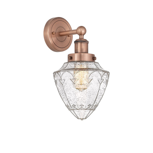 Innovations Lighting Bullet 1-Light 7in Wall Sconce | Industrial Antique Copper Steel and Cast Brass Seedy Glass | Damp-Rated | Model 616-1W-AC-G664-7
