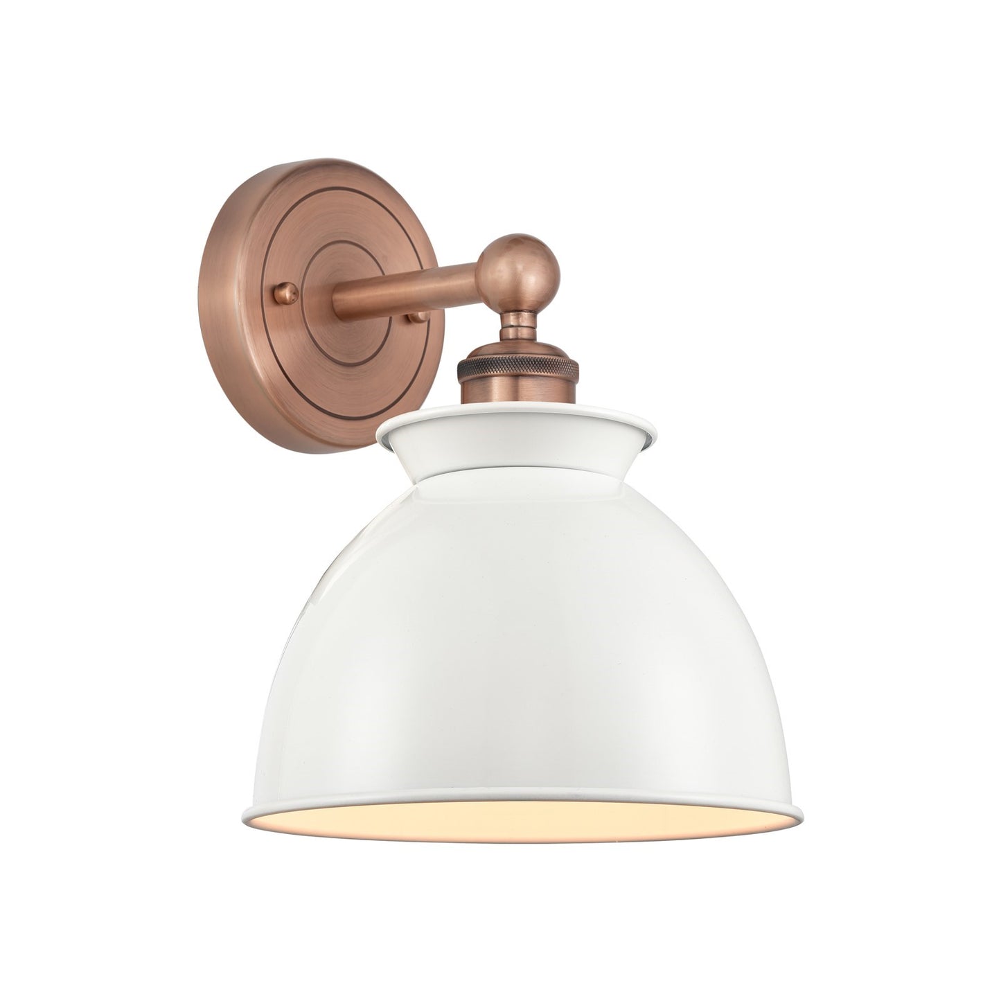 Innovations Adirondack 1-Light Wall Sconce | Industrial Farmhouse Antique Copper Steel and Glossy White Metal Shade | Living Room | Model 616-1W-AC-M14-W