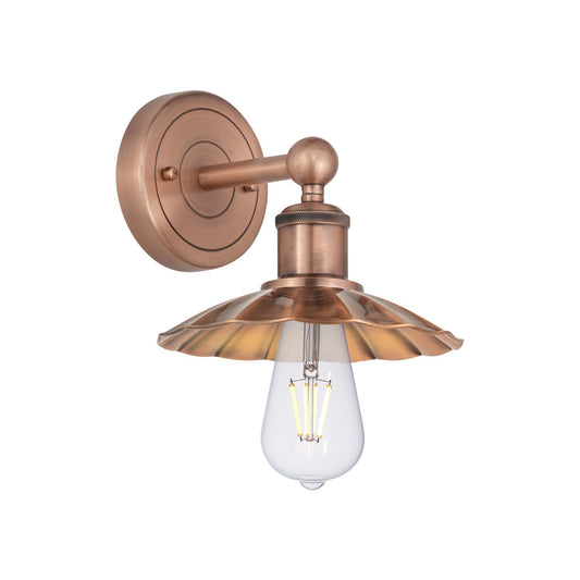 Innovations Scallop 7.5in 1-Light Wall Sconce | Traditional Industrial Antique Copper Steel and Cast Brass | Damp-Rated Bathroom | Model 616-1W-AC-M17-AC