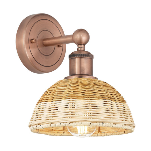 Innovations Lighting Bristol Natural II 7.5in 1-Light Wall Sconce | Industrial Antique Copper Steel and Natural Fiber Shade | Model 616-1W-AC-NBD2-75-NAT