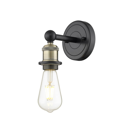 Innovations Lighting Edison 1-Light Wall Sconce | Industrial Black Antique Brass Steel and Cast Brass | Bathroom & Hallway Accent Light | Model 616-1W-BAB