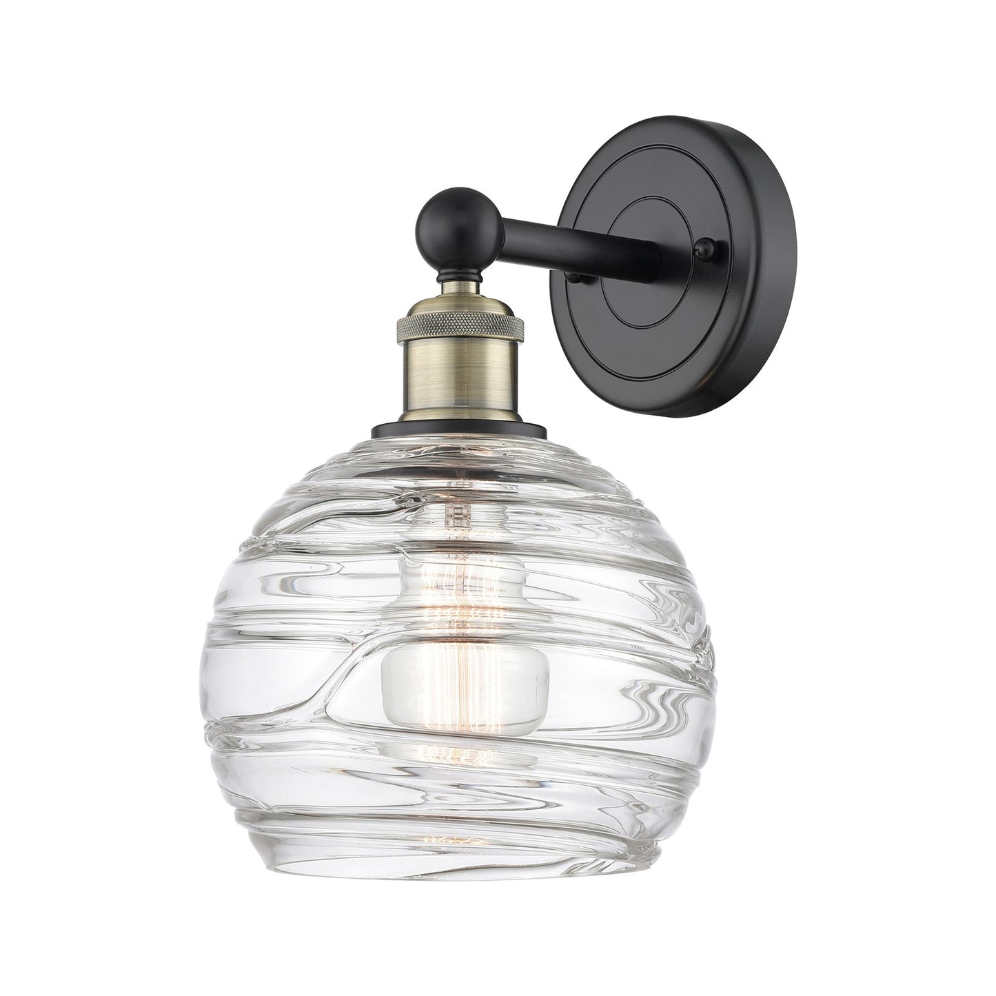 Innovations Athens Deco Swirl 8in 1-Light Wall Sconce | Industrial Black Antique Brass and Clear Glass | Bathroom & Hallway | Model 616-1W-BAB-G1213-8CL