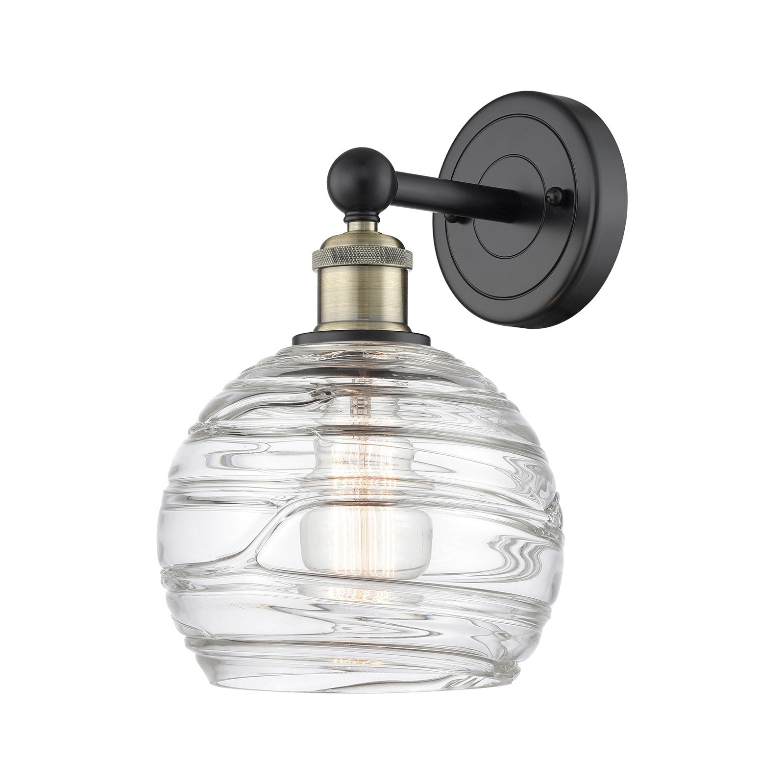 Innovations Athens Deco Swirl 8in 1-Light Wall Sconce | Industrial Black Antique Brass and Clear Glass | Bathroom & Hallway | Model 616-1W-BAB-G1213-8CL