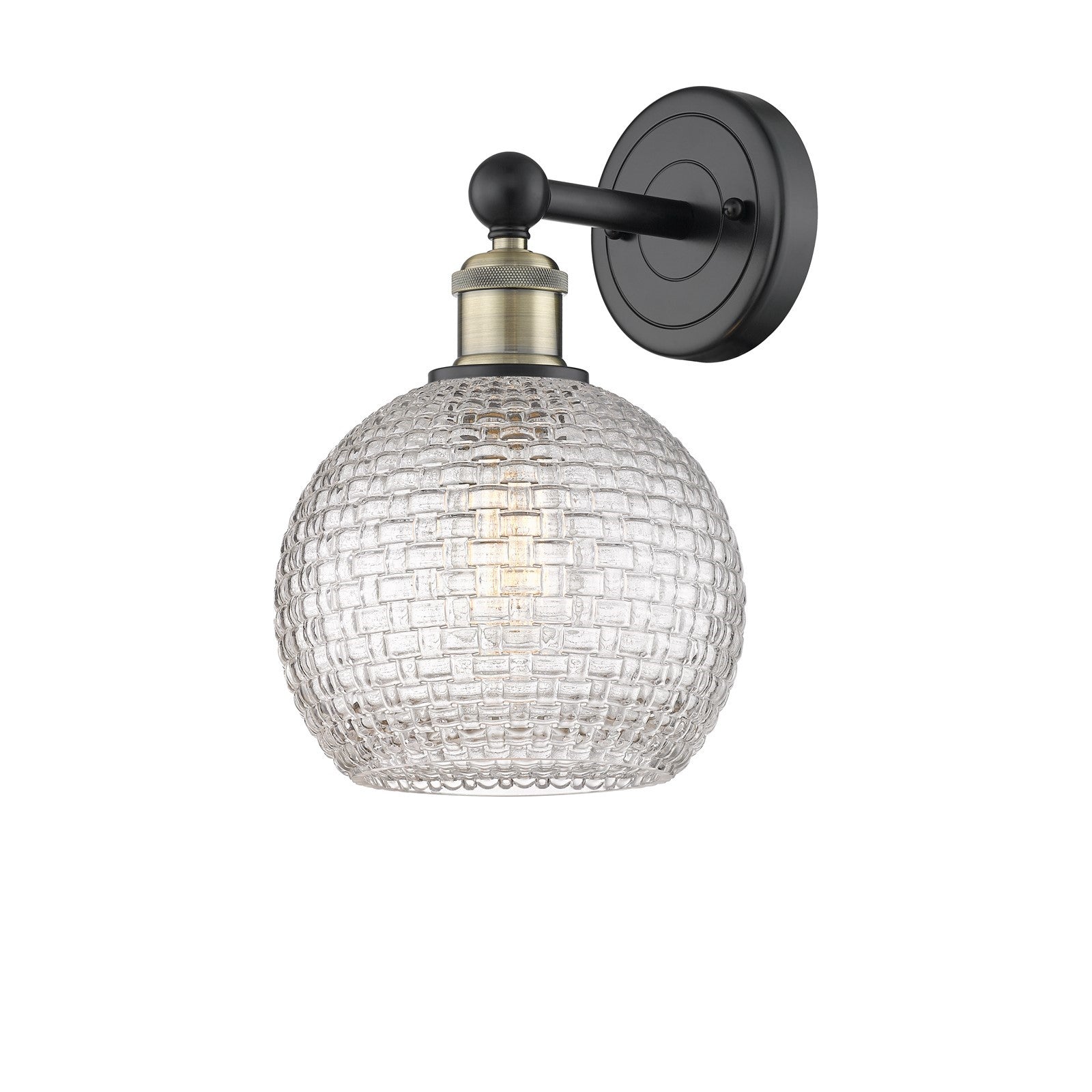 Innovations Athens 8in 1-Light Wall Sconce | Modern Farmhouse Matte Black Antique Brass and Clear Basket Weave Glass | Model 616-1W-BAB-G122C-8CL