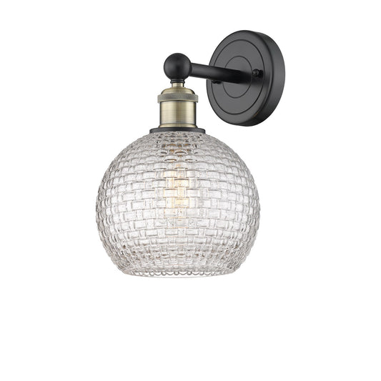 Innovations Athens 8in 1-Light Wall Sconce | Modern Farmhouse Matte Black Antique Brass and Clear Basket Weave Glass | Model 616-1W-BAB-G122C-8CL