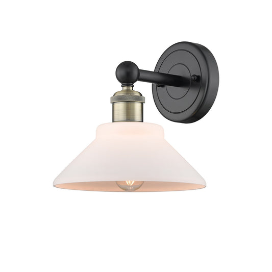 Innovations Orwell 1-Light 8.38in Wall Sconce | Industrial Black Antique Brass Steel and Matte White Glass | Bathroom & Hallway | Model 616-1W-BAB-G131