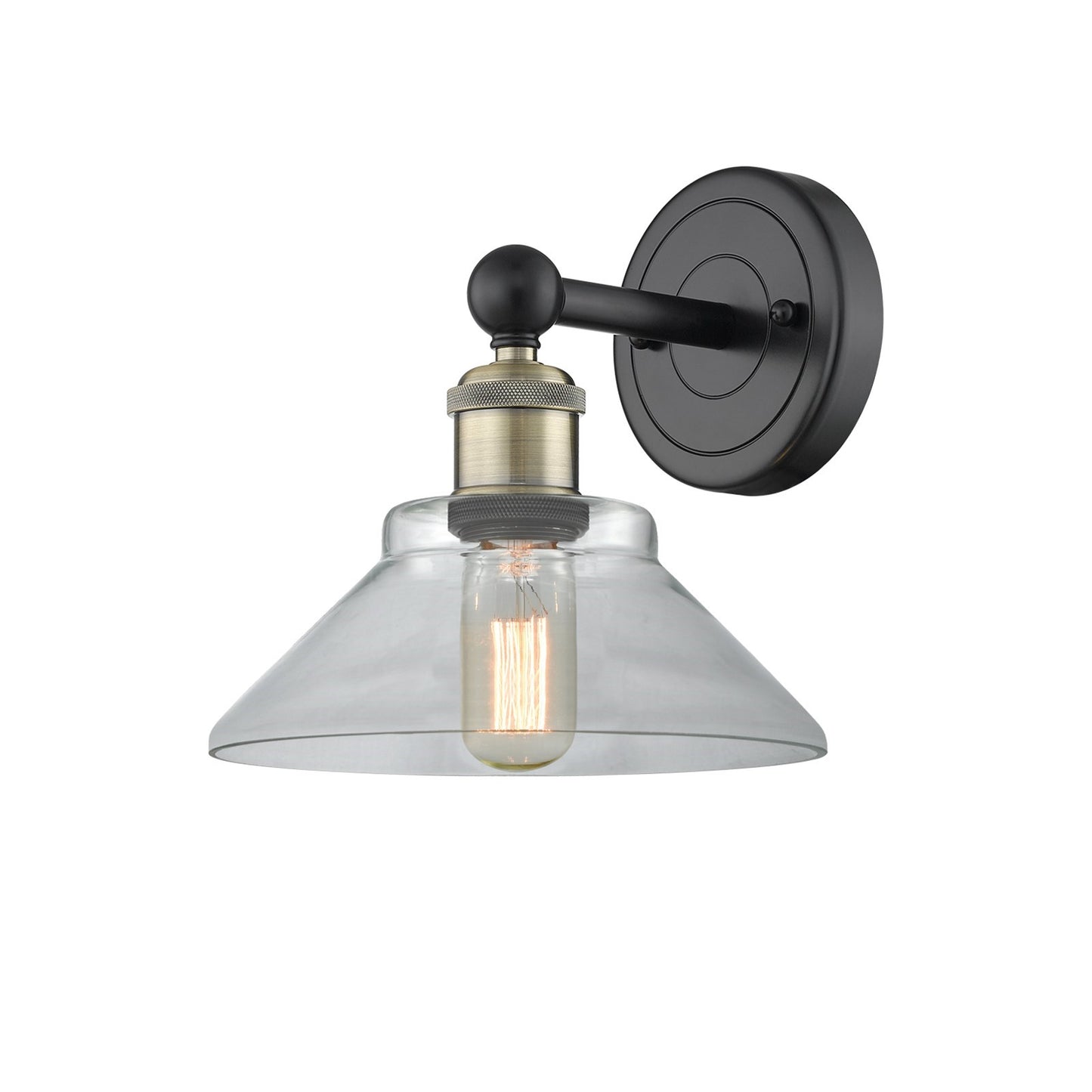 Innovations Orwell 1-Light Wall Sconce | Industrial Matte Black Antique Brass and Clear Glass | Hallway & Bathroom Accent | 8.38 x | Model 616-1W-BAB-G132