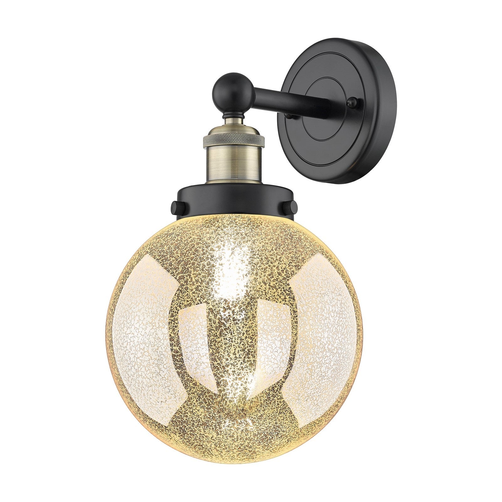 Innovations Beacon 8in 1-Light Wall Sconce | Industrial Black Antique Brass Steel and Mercury Glass | Bathroom & Hallway Accent | Model 616-1W-BAB-G208-8