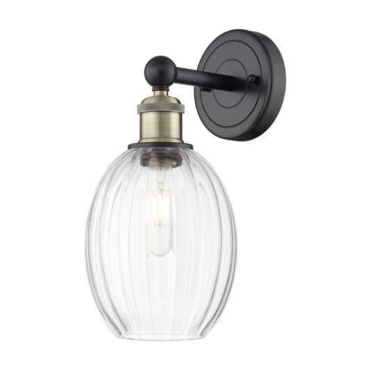 Innovations Preston Bulb 6.25in 1-Light Wall Sconce | Industrial Black Antique Brass and Clear Glass | Bathroom & Hallway | Model 616-1W-BAB-G459-6CL