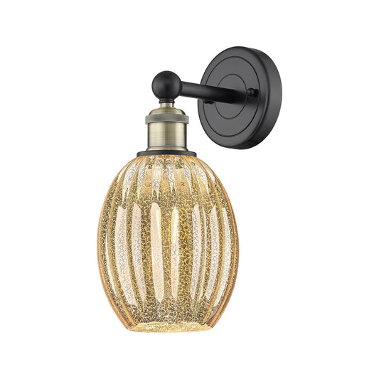 Innovations Preston Bulb 1-Light Wall Sconce | Industrial Black Antique Brass and Mercury Glass | Living Room & Hallway Accent | Model 616-1W-BAB-G459-6ME