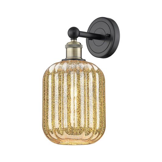 Innovations Preston Cylinder 1-Light Wall Sconce | Industrial Black Antique Brass and Mercury Glass | Hallway & Bathroom | Model 616-1W-BAB-G460-7ME