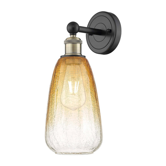 Innovations Brookhaven Almond 6in 1-Light Wall Sconce | Industrial Black Antique Brass and Amber Glass | Damp-Rated Hallway & | Model 616-1W-BAB-G480-6AM