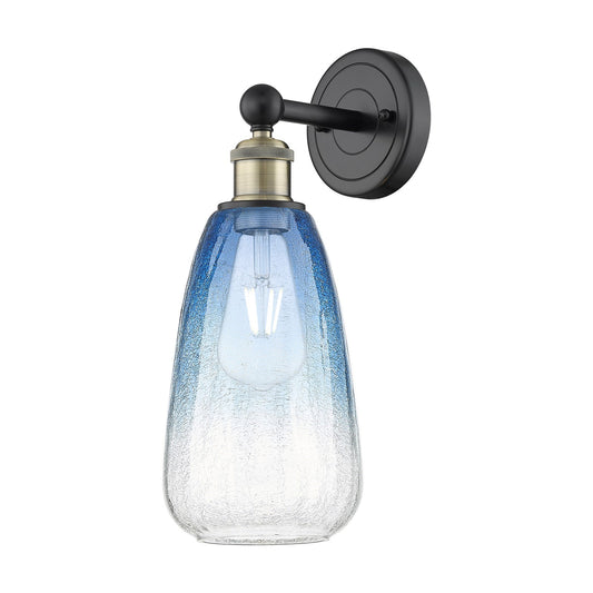 Innovations Brookhaven Almond 6in 1-Light Wall Sconce | Industrial Black Antique Brass and Sapphire Blue Glass | Bathroom & | Model 616-1W-BAB-G480-6SB