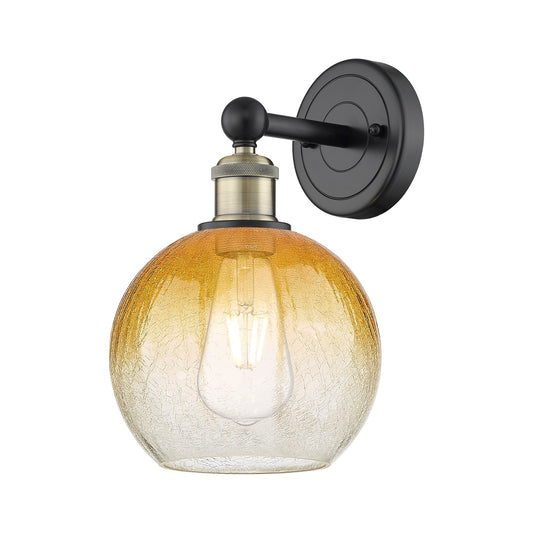 Innovations Brookhaven Globe 8in 1-Light Wall Sconce | Industrial Black Antique Brass Steel and Amber Glass | Bathroom & | Model 616-1W-BAB-G483-8AM
