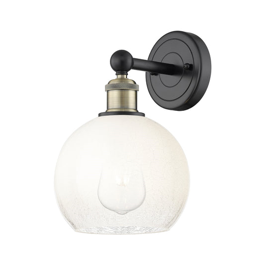 Innovations Brookhaven Globe 8in 1-Light Wall Sconce | Industrial Black Antique Brass Steel and Opal Glass | Hallway & | Model 616-1W-BAB-G483-8OP